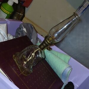 Clear Glass Table Oil Lamp with Brass Burner